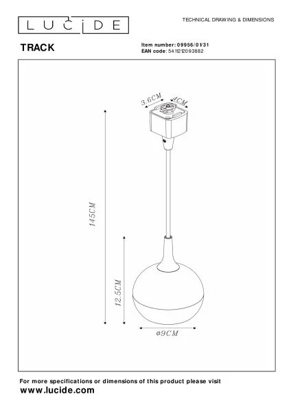 Lucide TRACK FAVORI Lámpara colgante - Sistema de carril monofásico / Iluminación con rieles - 1xGU10 - Blanco (Extensión) - TECHNISCH